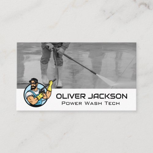 Power Wash Logo  Worker Cleaning Pavement Business Card