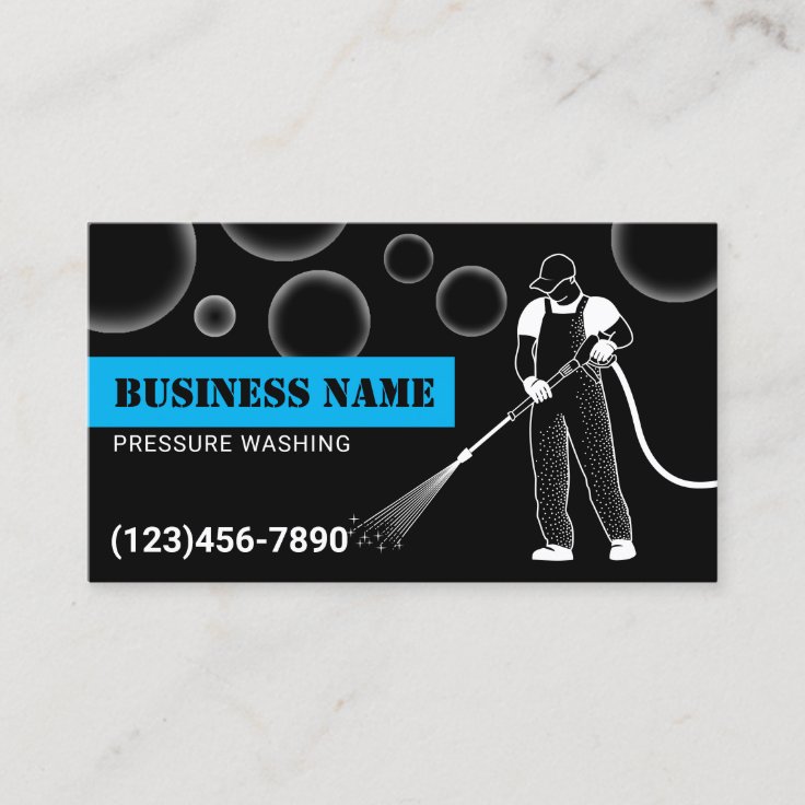 Power Wash Pressure Washing Black & Blue Cleaning Business Card | Zazzle