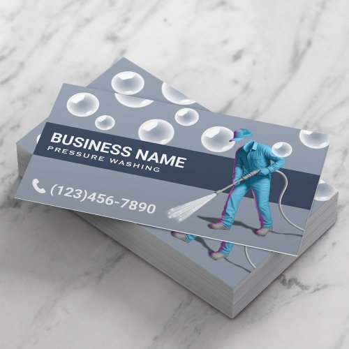Power Wash Pressure Washing Blue Cleaning Service Business Card