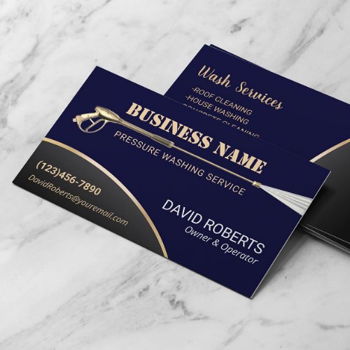 Power Washer Pressure Washing Navy Gold Cleaning  Business Card