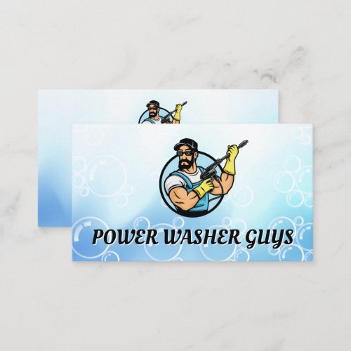 Power Washing Guy Logo  Soap Bubbles  Business Card