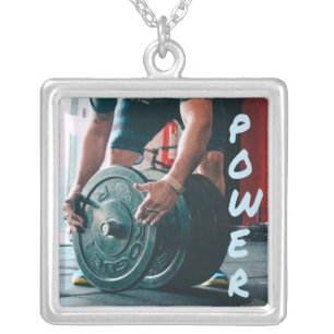 Power Weight Lifting Gym Health Silver Plated Necklace
