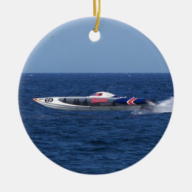 Powerboat Ceramic Ornament (Front)