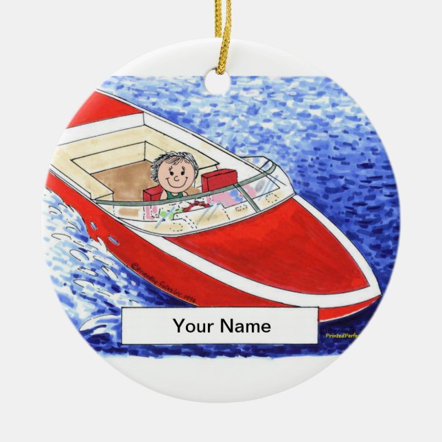 Powerboat - Female Ceramic Ornament (Front)