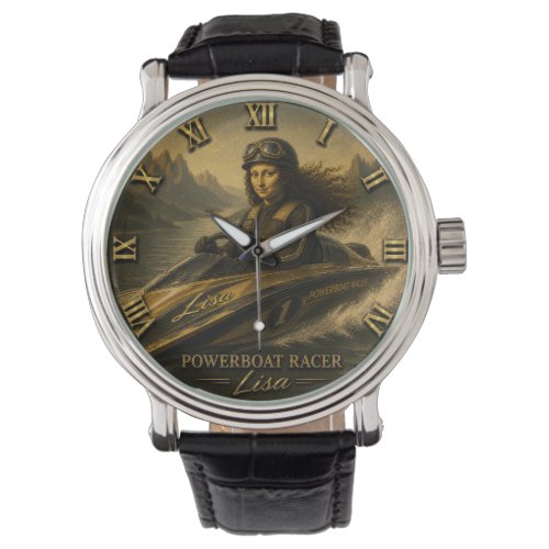 Powerboat Racing Funny Mona Lisa Speedboat Racer Watch