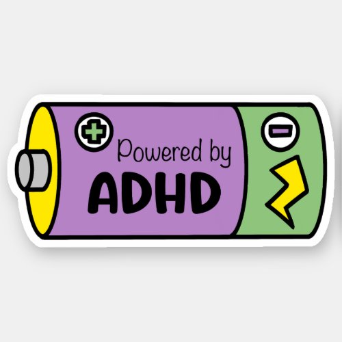 Powered by ADHD  Purple  Green Battery Sticker