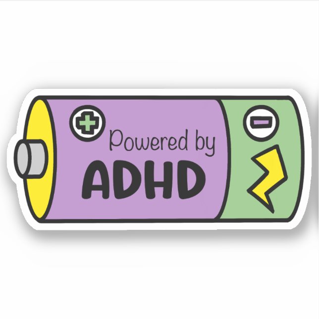 Powered by ADHD | Purple & Green Battery Sticker (Front)