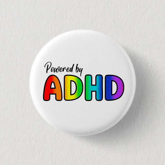 Powered by ADHD | Rainbow Typography Button (Front)