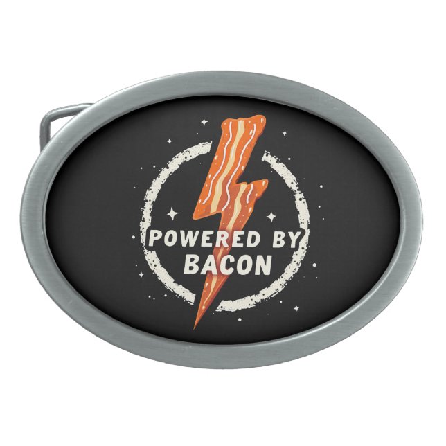 Powered by Bacon Funny Retro Foodie Aesthetic Belt Buckle (Front)