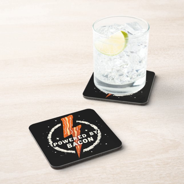 Powered by Bacon Funny Retro Foodie Aesthetic Beverage Coaster (Right Side)