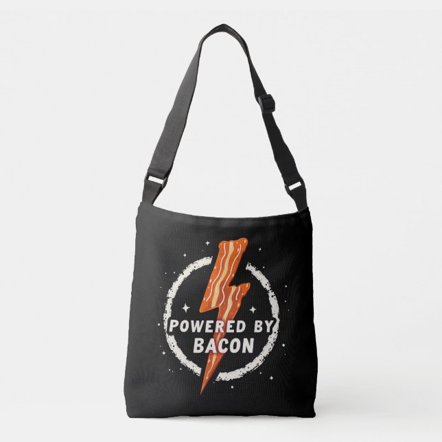 Powered by Bacon Funny Retro Foodie Aesthetic Crossbody Bag (Front)