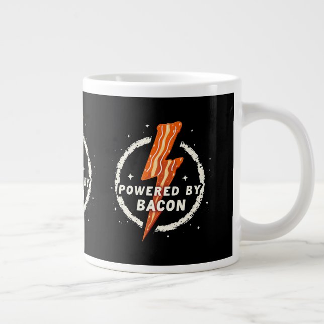 Powered by Bacon Funny Retro Foodie Aesthetic Giant Coffee Mug (Right)
