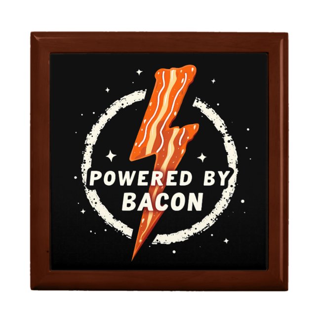Powered by Bacon Funny Retro Foodie Aesthetic Gift Box (Front)