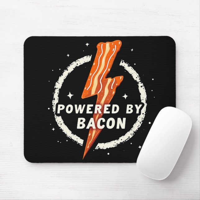 Powered by Bacon Funny Retro Foodie Aesthetic Mouse Pad (With Mouse)