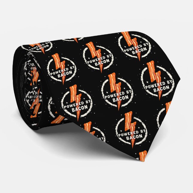 Powered by Bacon Funny Retro Foodie Aesthetic Neck Tie (Rolled)