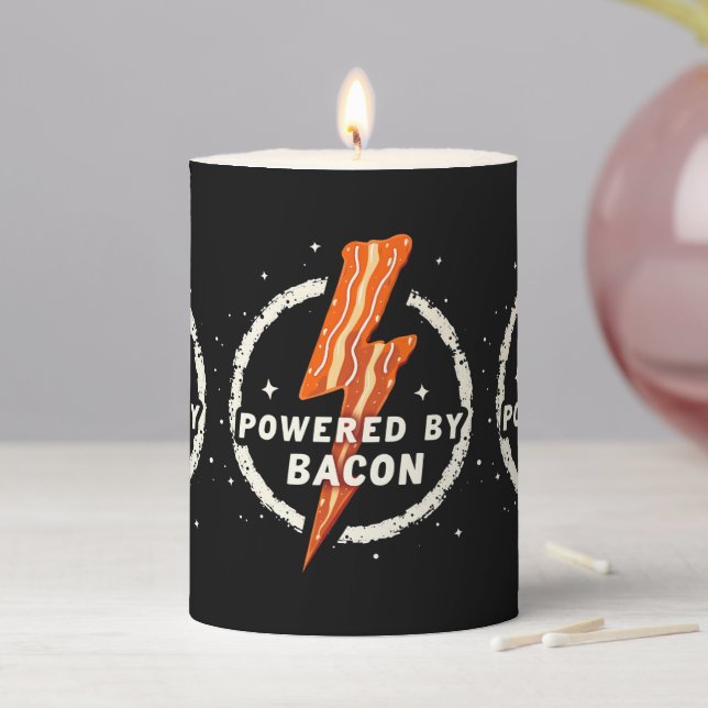 Powered by Bacon Funny Retro Foodie Aesthetic Pillar Candle (In Situ)