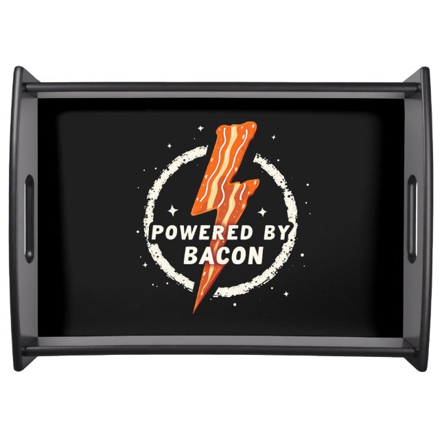 Powered by Bacon Funny Retro Foodie Aesthetic Serving Tray (Front)