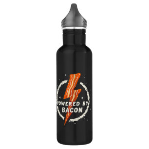 Powered by Bacon Funny Retro Foodie Aesthetic Stainless Steel Water Bottle