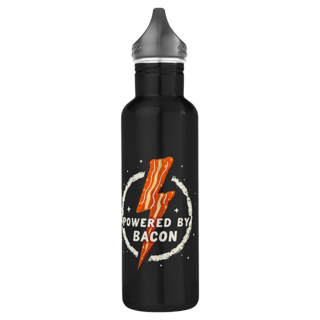 Powered by Bacon Funny Retro Foodie Aesthetic Stainless Steel Water Bottle (Left)