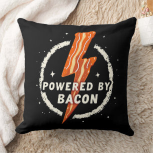 Powered by Bacon Funny Retro Foodie Aesthetic Throw Pillow