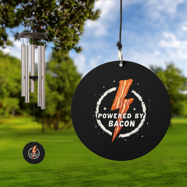 Powered by Bacon Funny Retro Foodie Aesthetic Wind Chime (Outdoor)