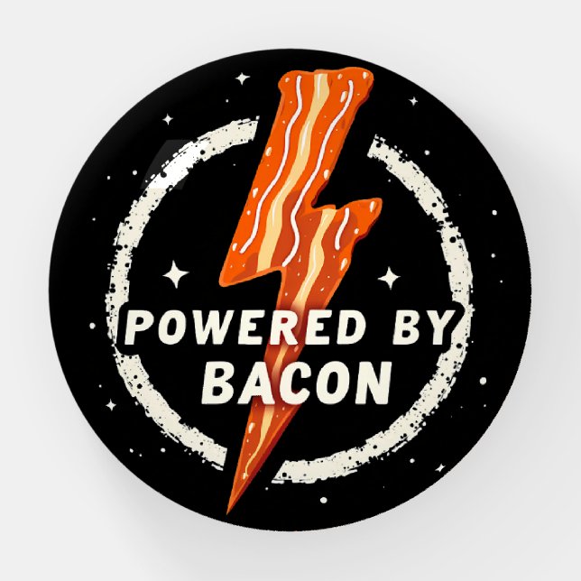 Powered by Bacon Funny Retro Foodie  Paperweight (Front)