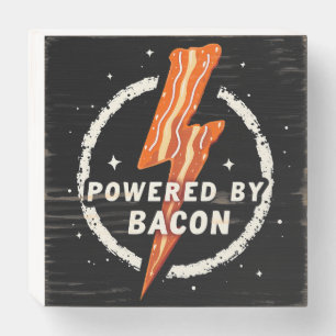 Powered by Bacon Funny Retro Foodie Wooden Box Sign