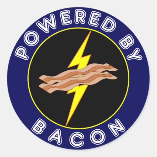 Powered By Bacon Lightning Flash Dark Blue Classic Round Sticker