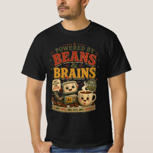 Powered by Beans & Brains Funny Ai Robot Coffee T-Shirt