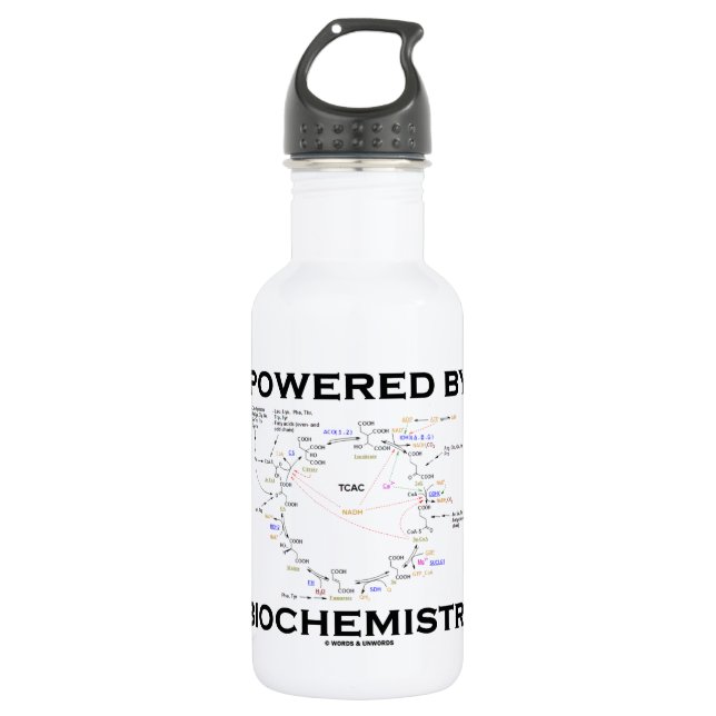 Powered By Biochemistry (Krebs Cycle) Stainless Steel Water Bottle (Front)