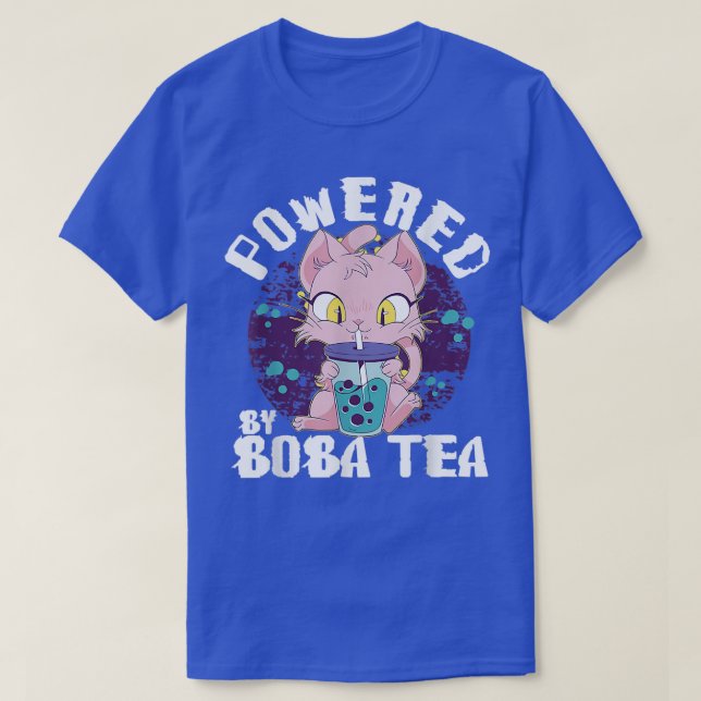 Powered By Boba Tea Anime Cat  T-Shirt (Design Front)