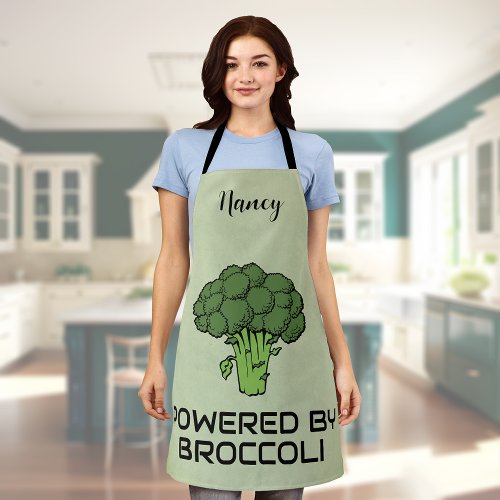 Powered by Broccoli Bold Green Personalized Name Apron