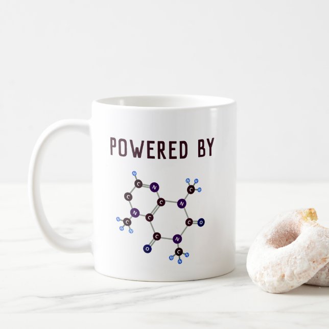 Powered By - Caffeine Molecular Structure Coffee Mug (With Donut)