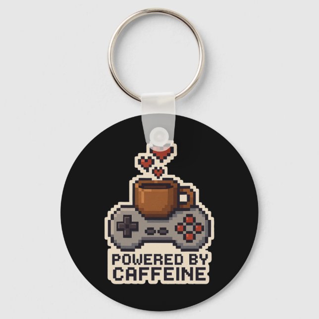 Powered By Caffeine Pixel Art Gamer Coffee Lover G Keychain (Front)