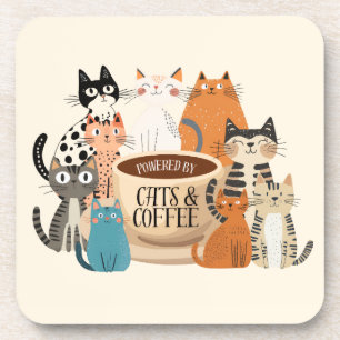 Powered by Cats and Coffee Beverage Coaster