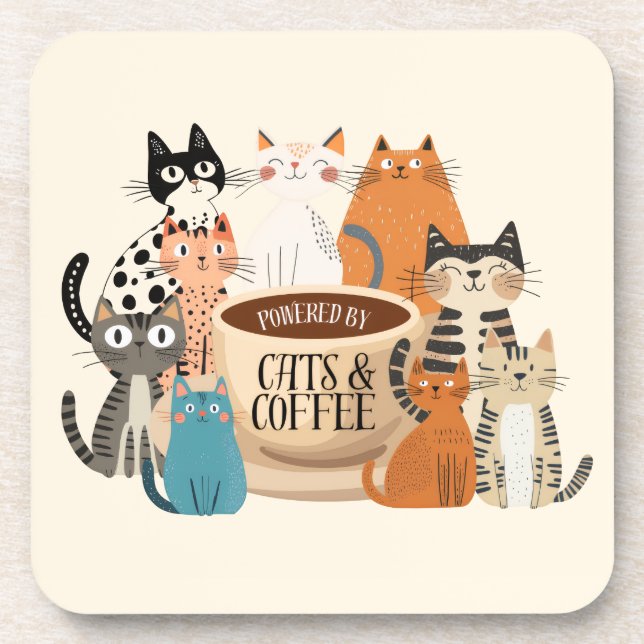 Powered by Cats and Coffee Beverage Coaster (Front)