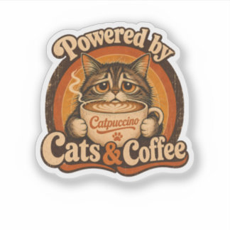 Powered by Cats and Coffee Vintage Cat Lover Gift Sticker
