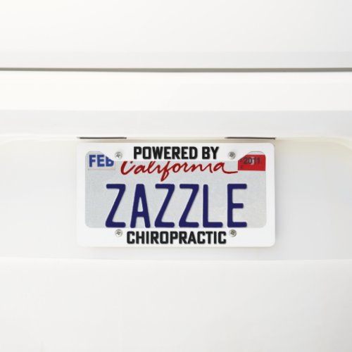 Powered By Chiropractic White Black Chiropractic License Plate Frame