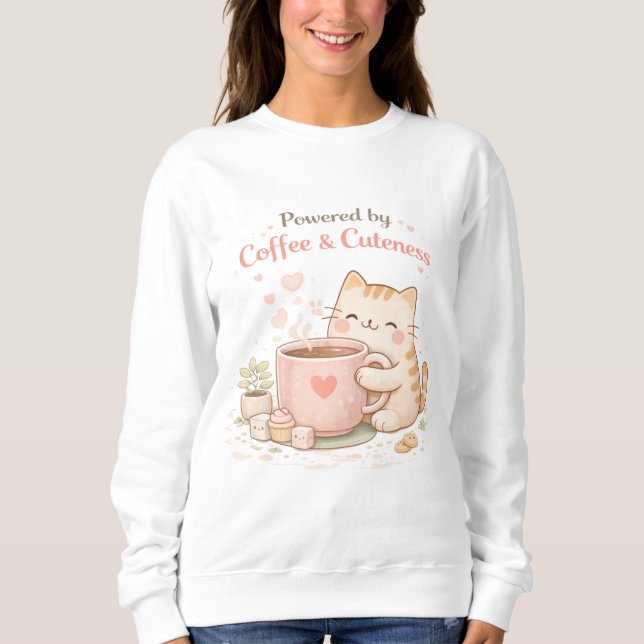 Powered by Coffee and Cuteness Cute Kitty Cat Warm Sweatshirt (Front)