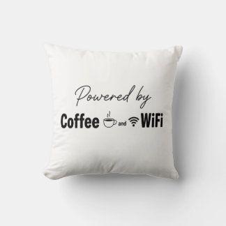 powered by coffee and wifi funny quote throw pillow