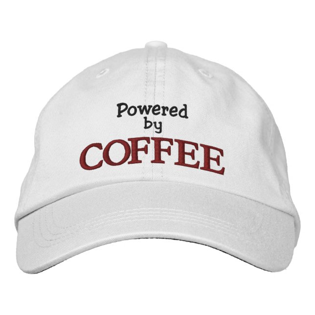 Powered by Coffee Embroidered Baseball Cap (Front)