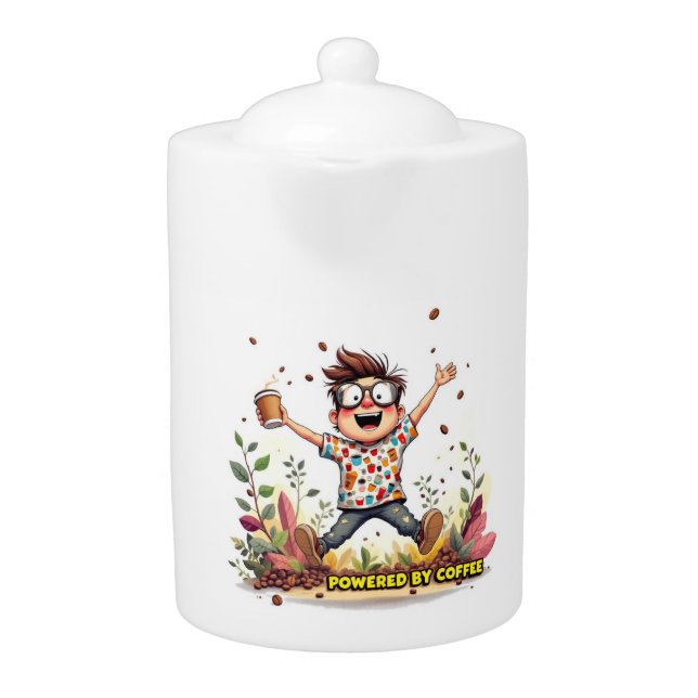 Powered by Coffee Funny teapot  (Front)