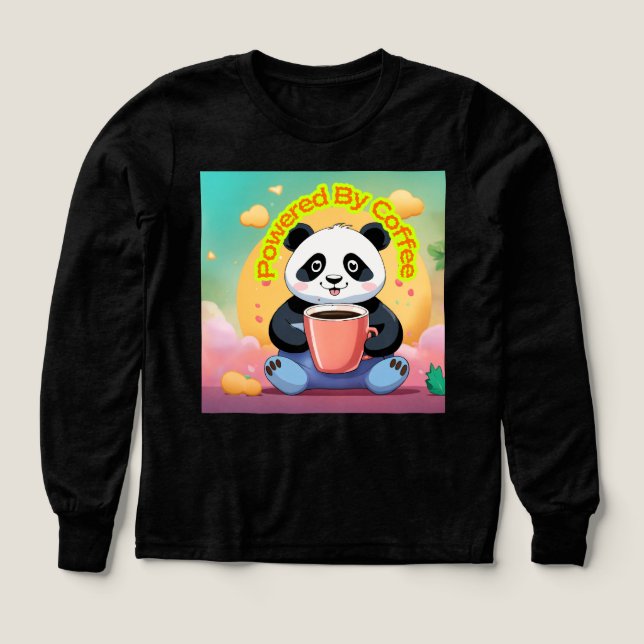 Powered By Coffee Panda T-Shirt – Cute Funny Caffe Tri-Blend Shirts (Design Front)