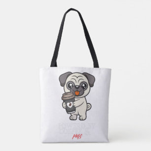 Powered By Coffee & Pugs   Cute Pug Dog  Tote Bag