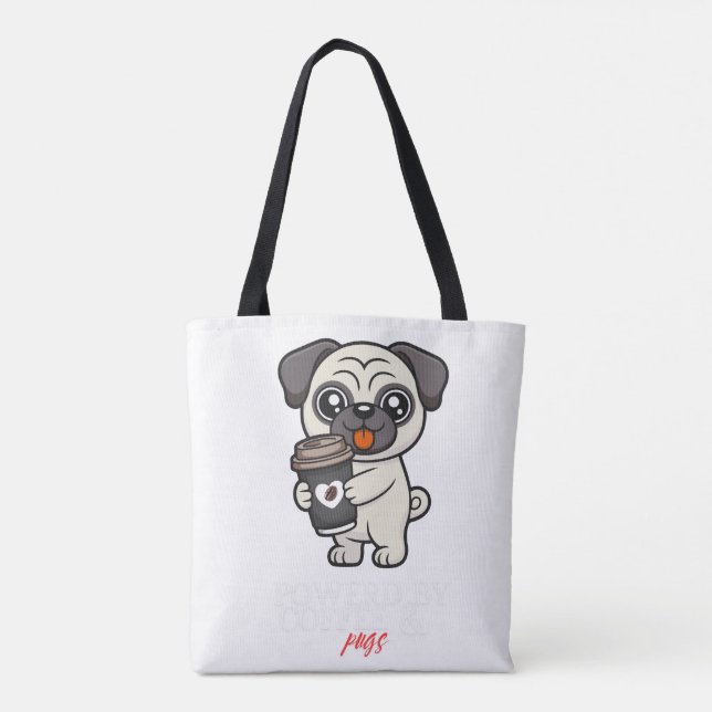 Powered By Coffee & Pugs | Cute Pug Dog  Tote Bag (Back)