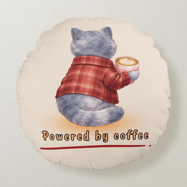 Powered by Coffee Round Pillow (Front)
