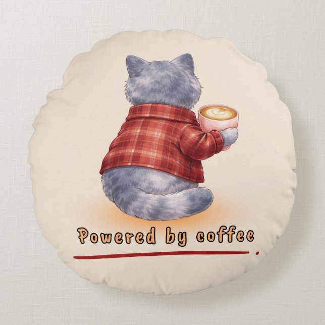 Powered by Coffee Round Pillow (Front)
