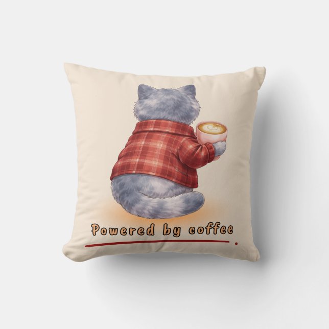 Powered by Coffee Throw Pillow (Front)
