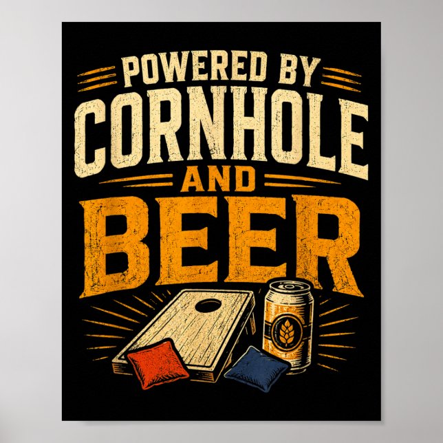 Powered by cornhole and beer funny tailgate poster (Front)