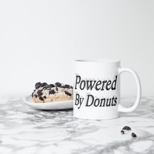 Powered By Donuts quote black half text Coffee Mug